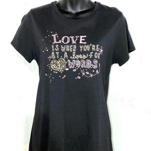 Old Navy Love Quote Black Tee Shirt Size Large (Tiny Fit)